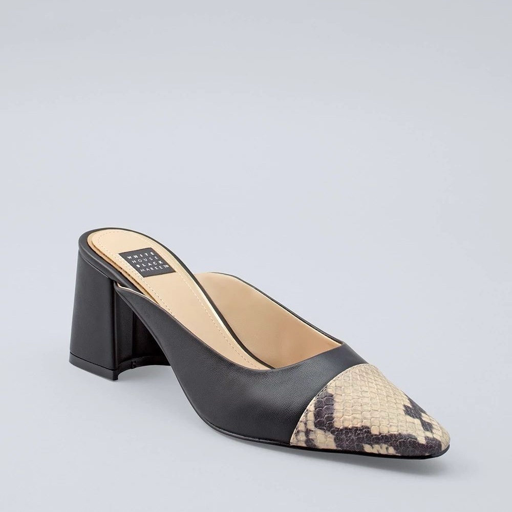 White House Black Market Animal Print Embossed Leather Mule Heels Size 8